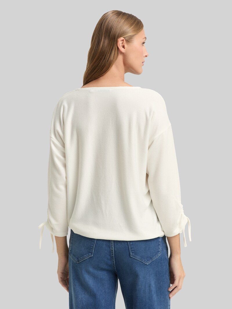 Tom Tailor Loose Fit Langarmshirt mit Raffärmeln - Off White