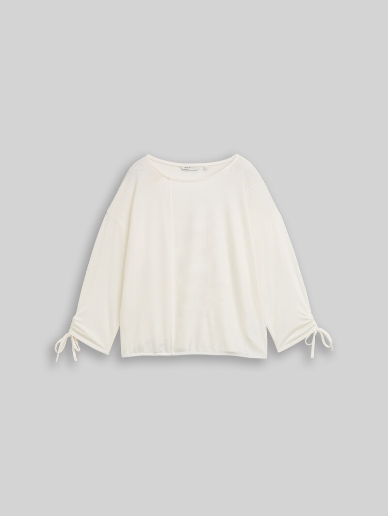 Tom Tailor Loose Fit Langarmshirt mit Raffärmeln - Off White