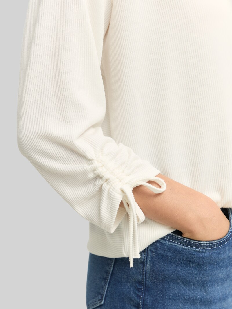 Tom Tailor Loose Fit Langarmshirt mit Raffärmeln - Off White