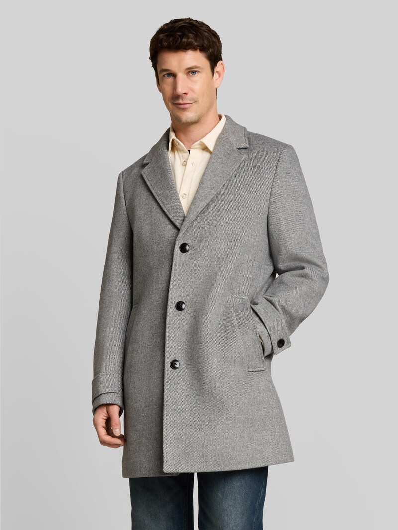 Tom Tailor Wollmantel mit Reverskragen - Mid Grey Melange Twill Tom Tailor Wollmantel mit Reverskragen - Mid Grey Melange Twill