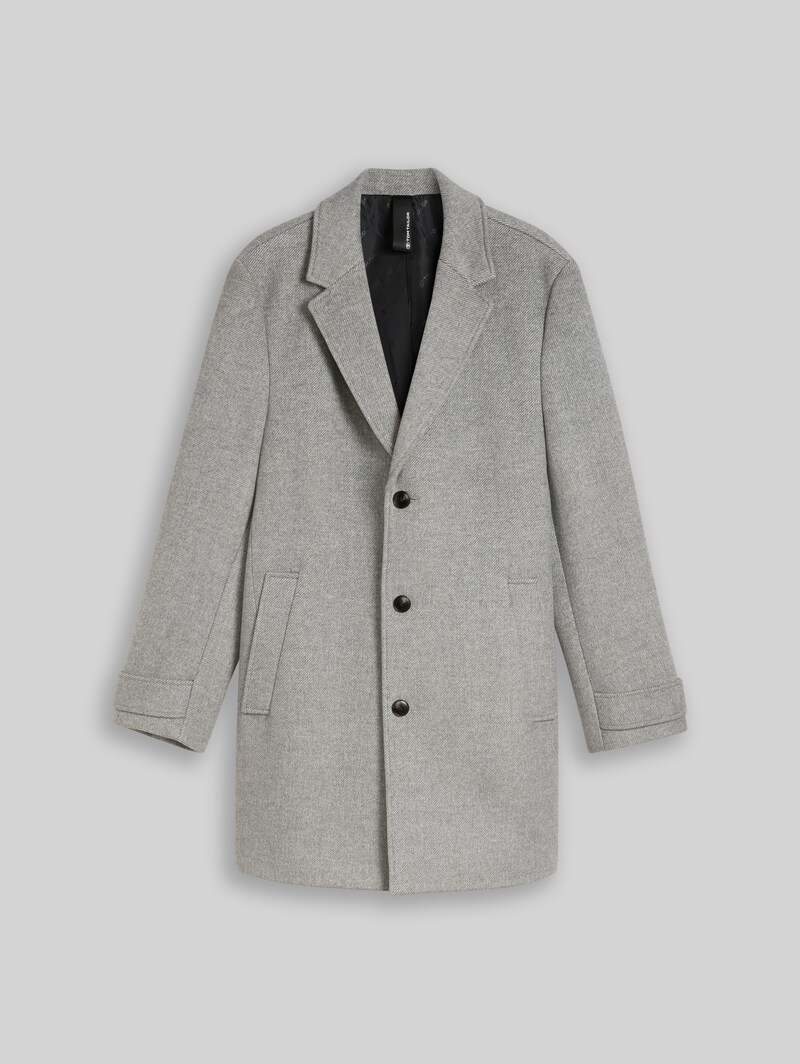 Tom Tailor Wollmantel mit Reverskragen - Mid Grey Melange Twill