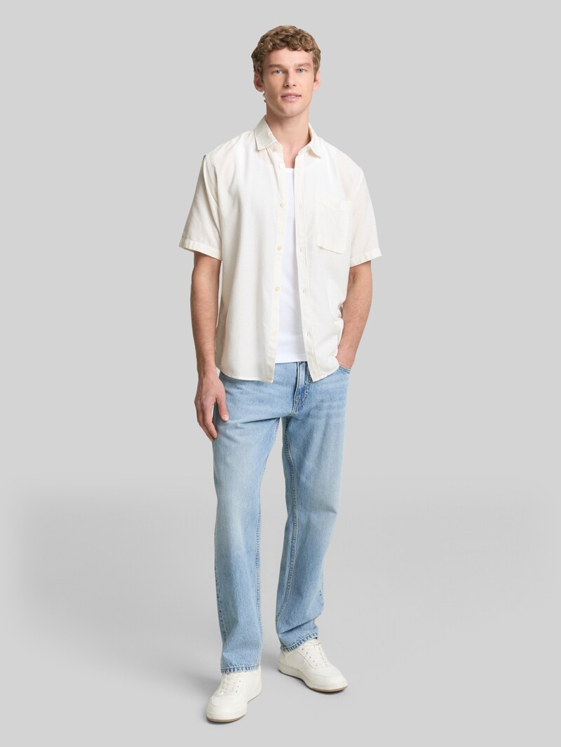 Tom Tailor Relaxed Fit Kurzarmhemd mit Brusttasche - White