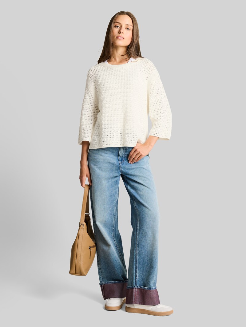 Tom Tailor Loose Fit Strickpullover mit Lochmuster - Whisper White