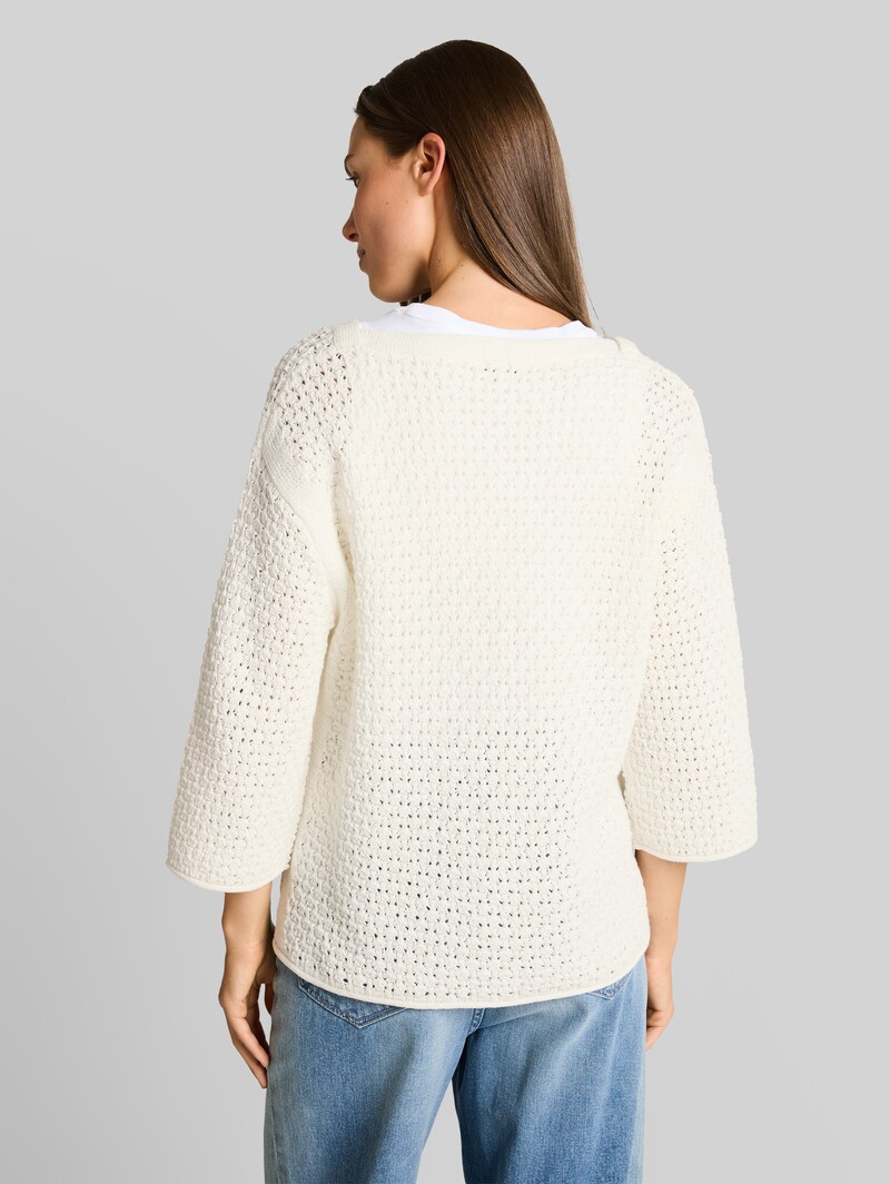 Tom Tailor Loose Fit Strickpullover mit Lochmuster - Whisper White