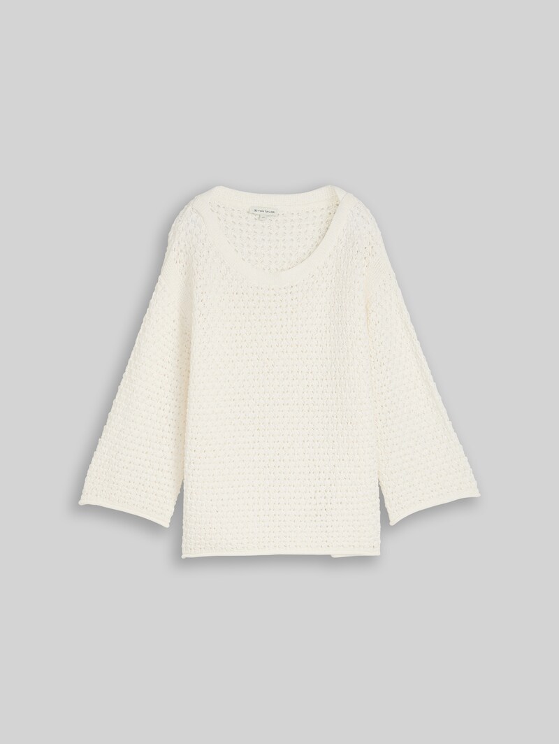 Tom Tailor Loose Fit Strickpullover mit Lochmuster - Whisper White