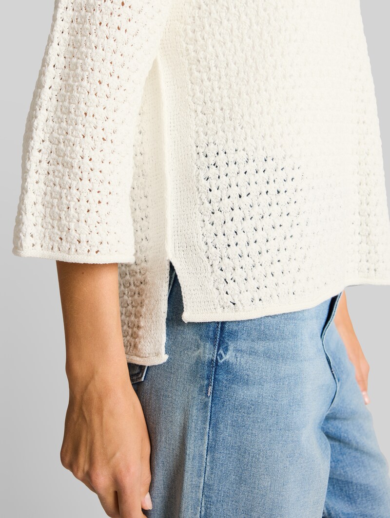 Tom Tailor Loose Fit Strickpullover mit Lochmuster - Whisper White