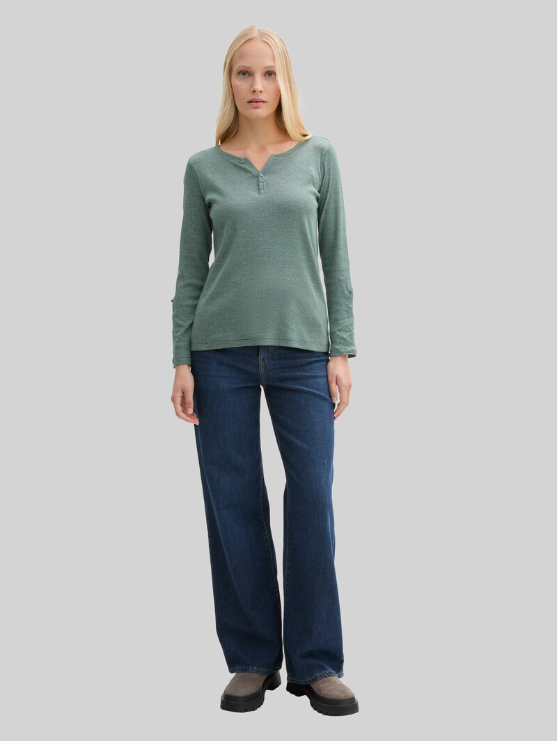 Tom Tailor Langarmshirt mit Turn-Up-Funktion - Off White Green Small Stripe