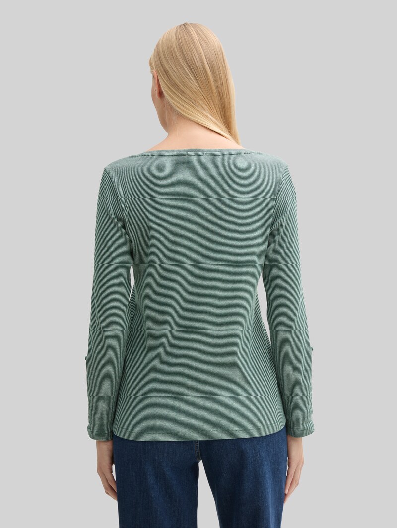 Tom Tailor Langarmshirt mit Turn-Up-Funktion - Off White Green Small Stripe