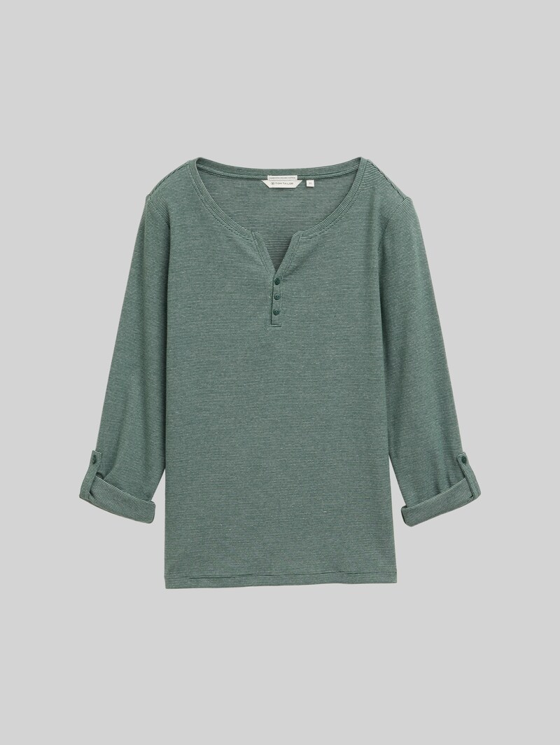 Tom Tailor Langarmshirt mit Turn-Up-Funktion - Off White Green Small Stripe