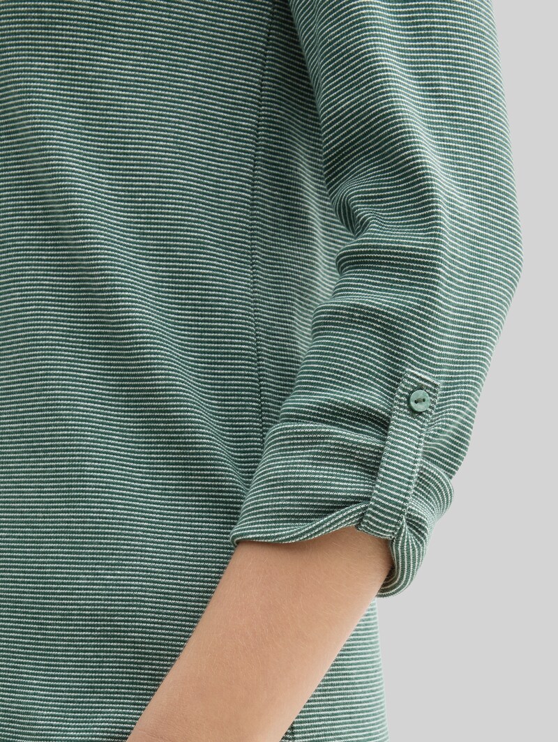 Tom Tailor Langarmshirt mit Turn-Up-Funktion - Off White Green Small Stripe