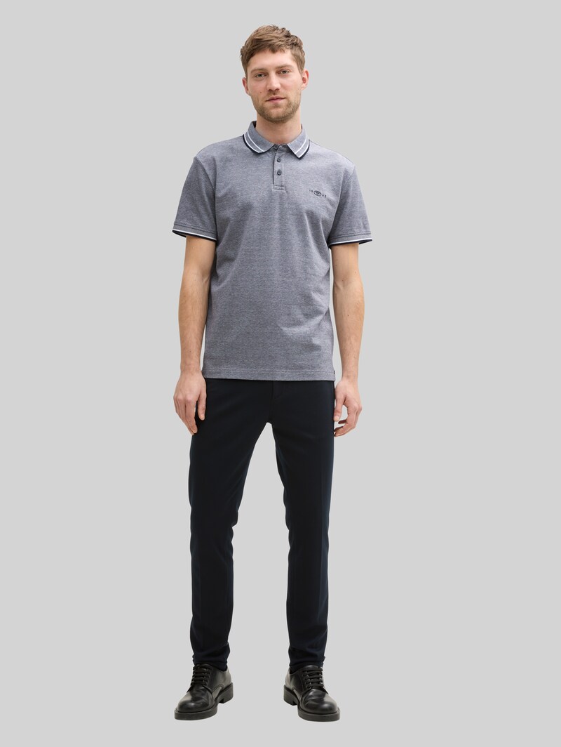 Tom Tailor Piqué Poloshirt mit Stretch - Navy White Two Tone Pique