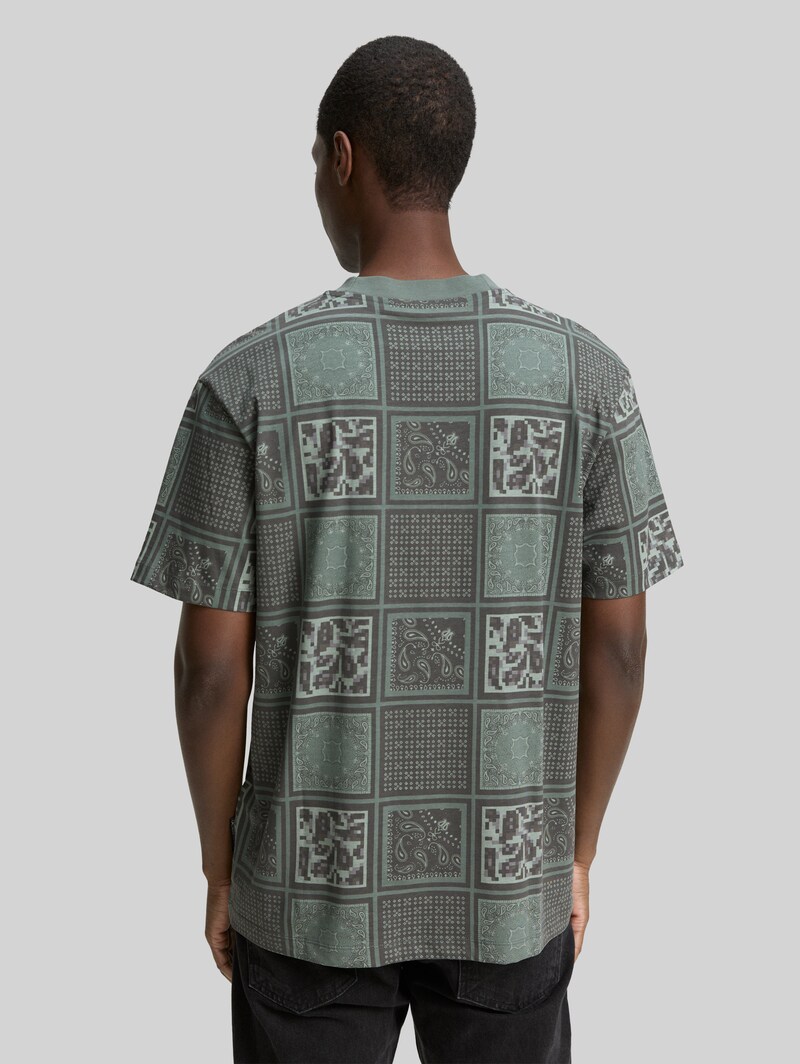 Tom Tailor Relaxed Fit T-Shirt mit Muster - Grey Green Patchwork Print