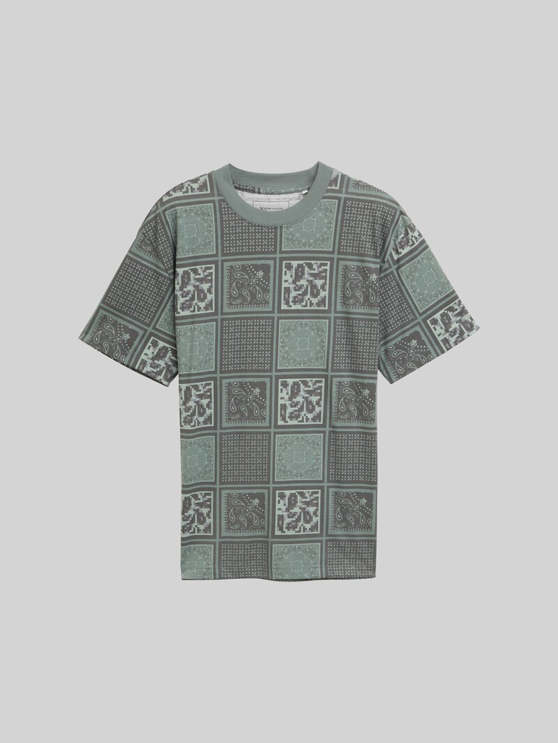 Tom Tailor Relaxed Fit T-Shirt mit Muster - Grey Green Patchwork Print