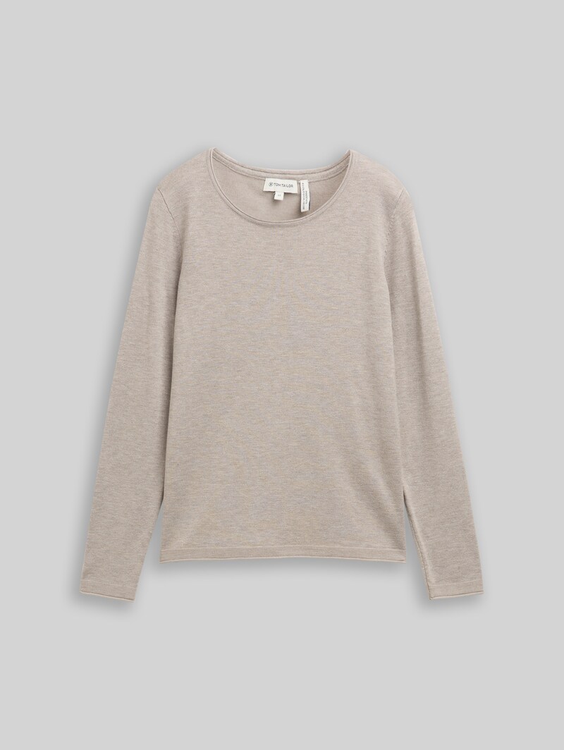 Tom Tailor Basic Strickpullover mit Rundhalsausschnitt - Dark Clouds Grey Melange