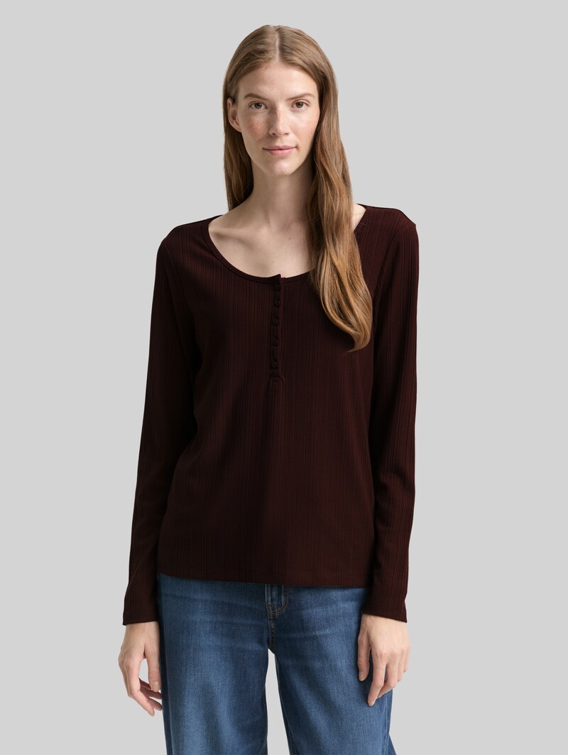 Tom Tailor Slim Fit Henley Langarmshirt - Dark Pecan Brown Tom Tailor Slim Fit Henley Langarmshirt - Dark Pecan Brown