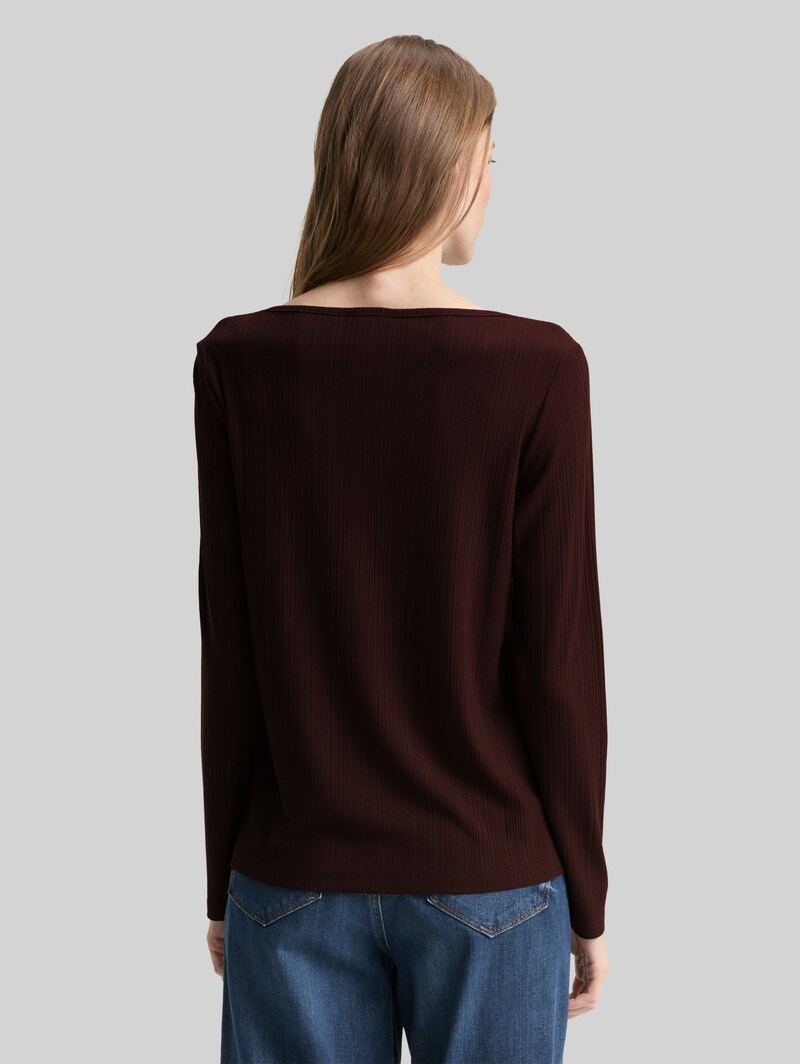 Tom Tailor Slim Fit Henley Langarmshirt - Dark Pecan Brown