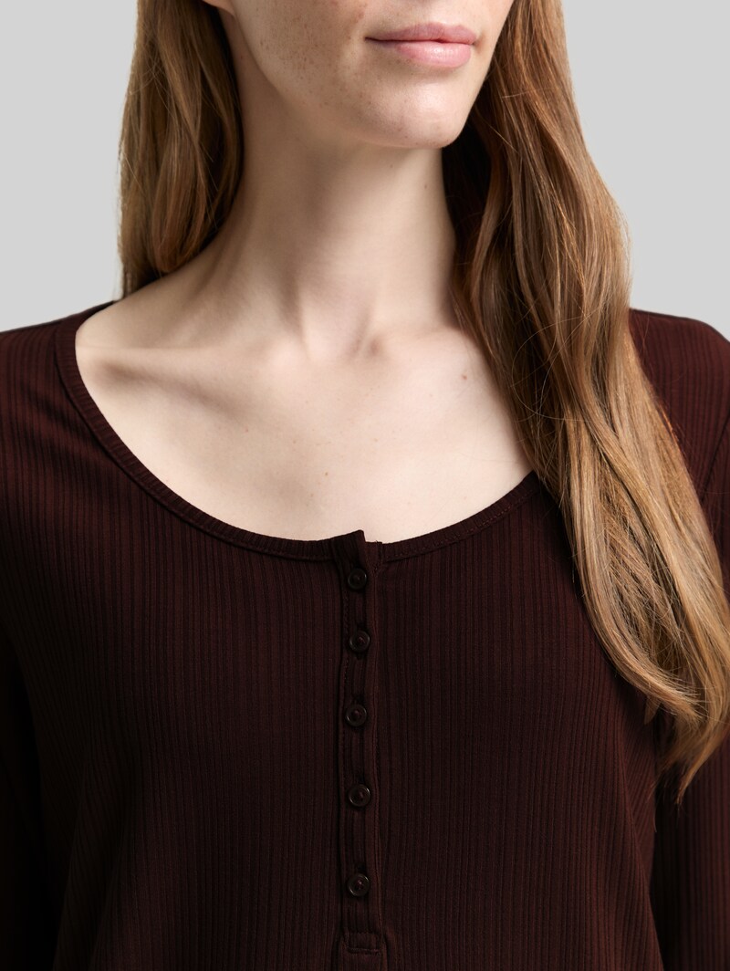 Tom Tailor Slim Fit Henley Langarmshirt - Dark Pecan Brown