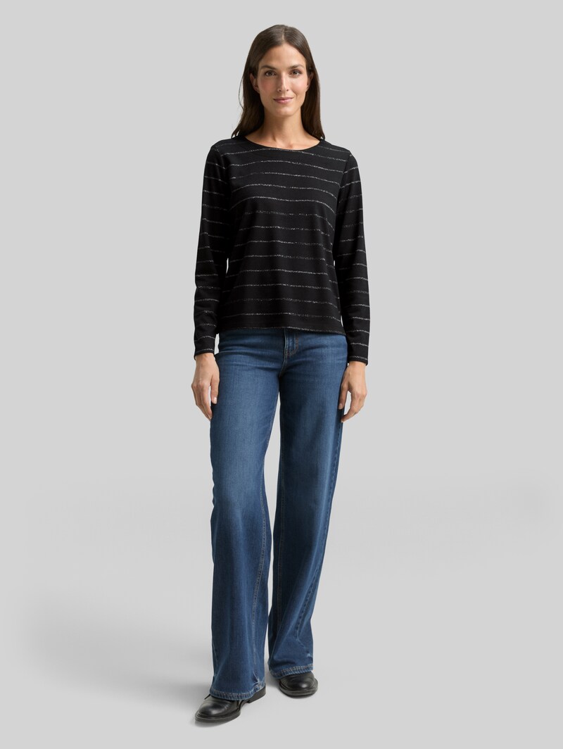Tom Tailor Langarmshirt mit Glitzer-Streifenmuster - Black Stripe With Lurex