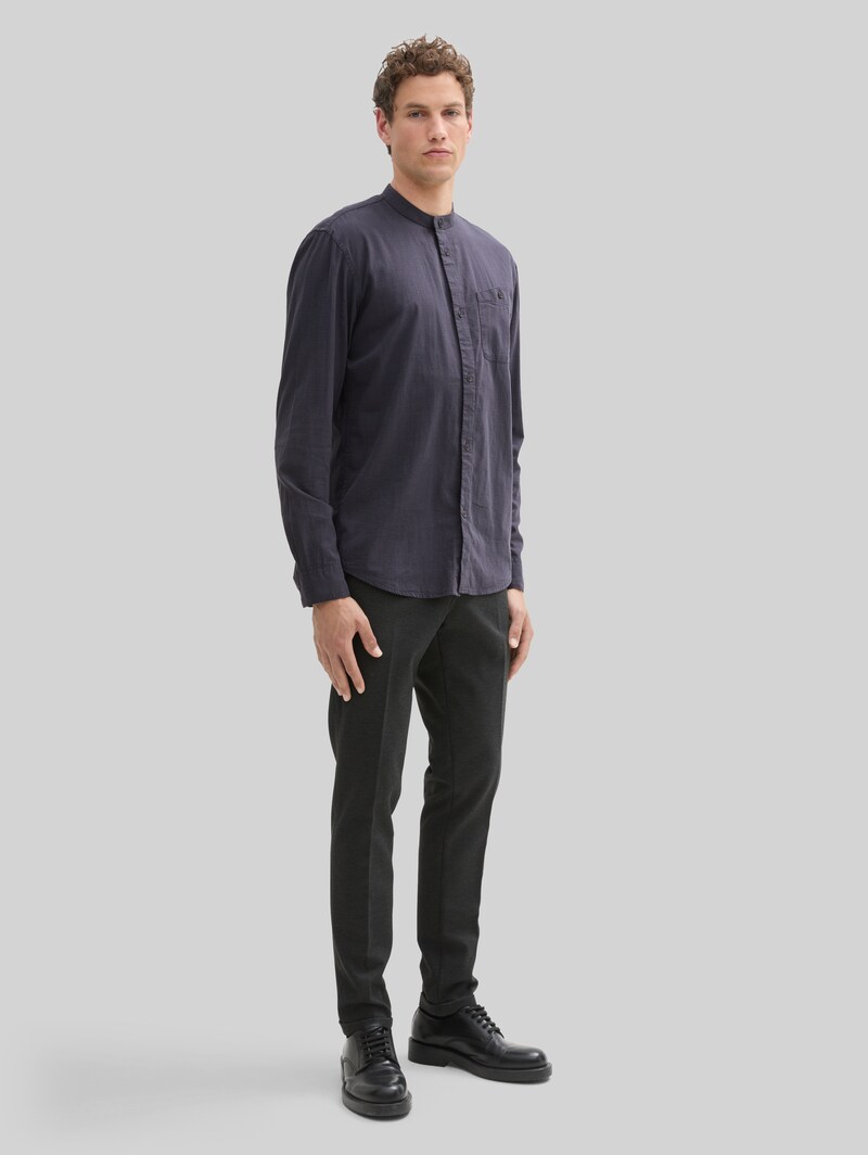 Tom Tailor Basic Fit Hemd mit Stehkragen - Navy Herringbone Structure