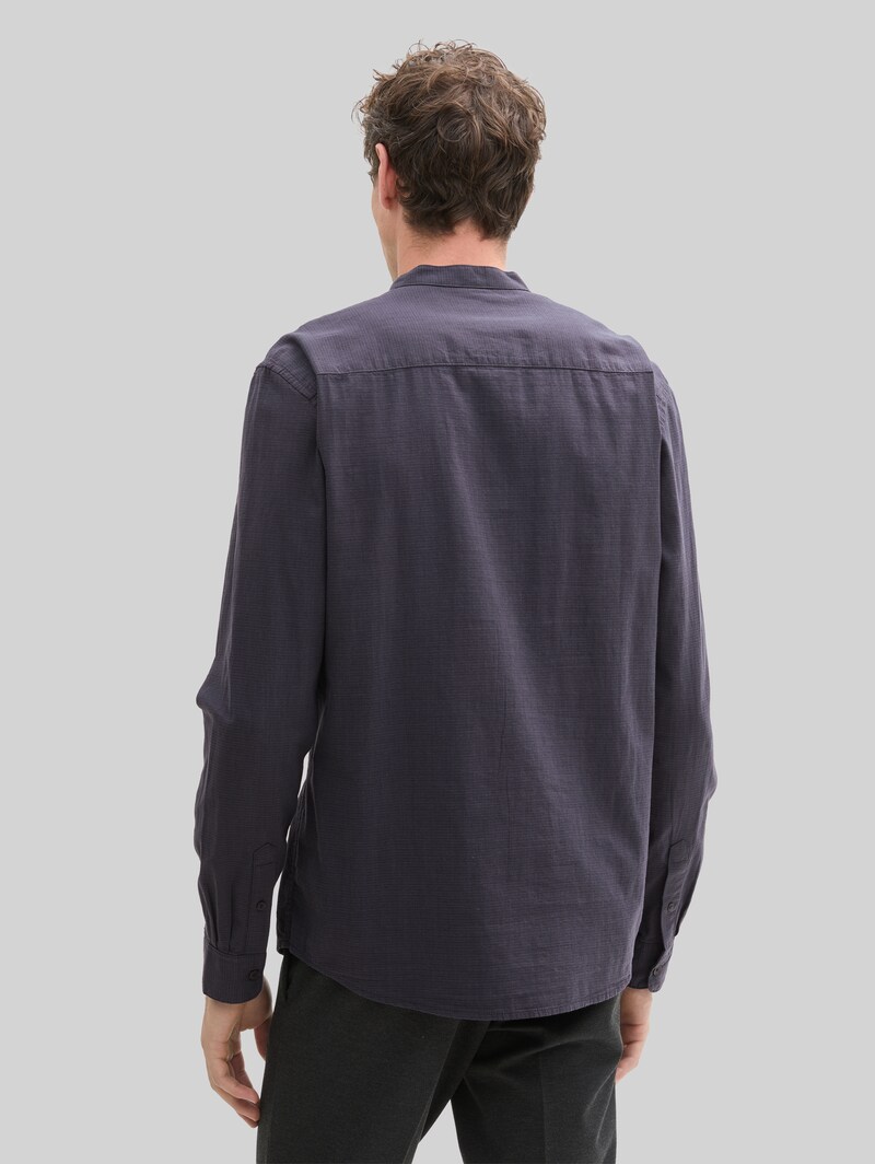 Tom Tailor Basic Fit Hemd mit Stehkragen - Navy Herringbone Structure