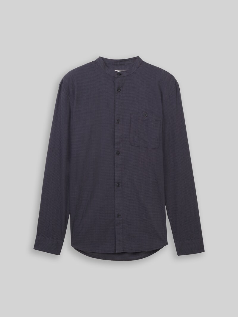 Tom Tailor Basic Fit Hemd mit Stehkragen - Navy Herringbone Structure