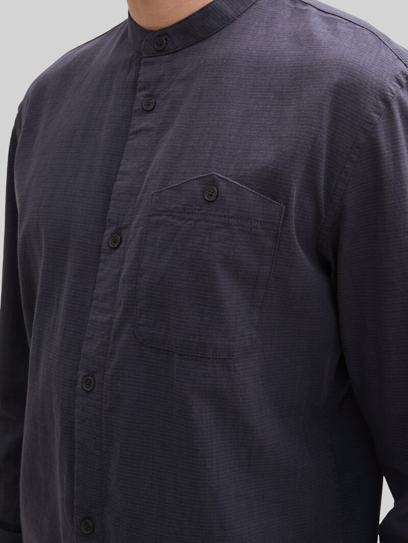Tom Tailor Basic Fit Hemd mit Stehkragen - Navy Herringbone Structure
