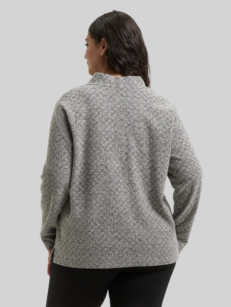 Tom Tailor Plus Size - Sweatshirt mit V-Ausschnitt - Black White Argyle Structure