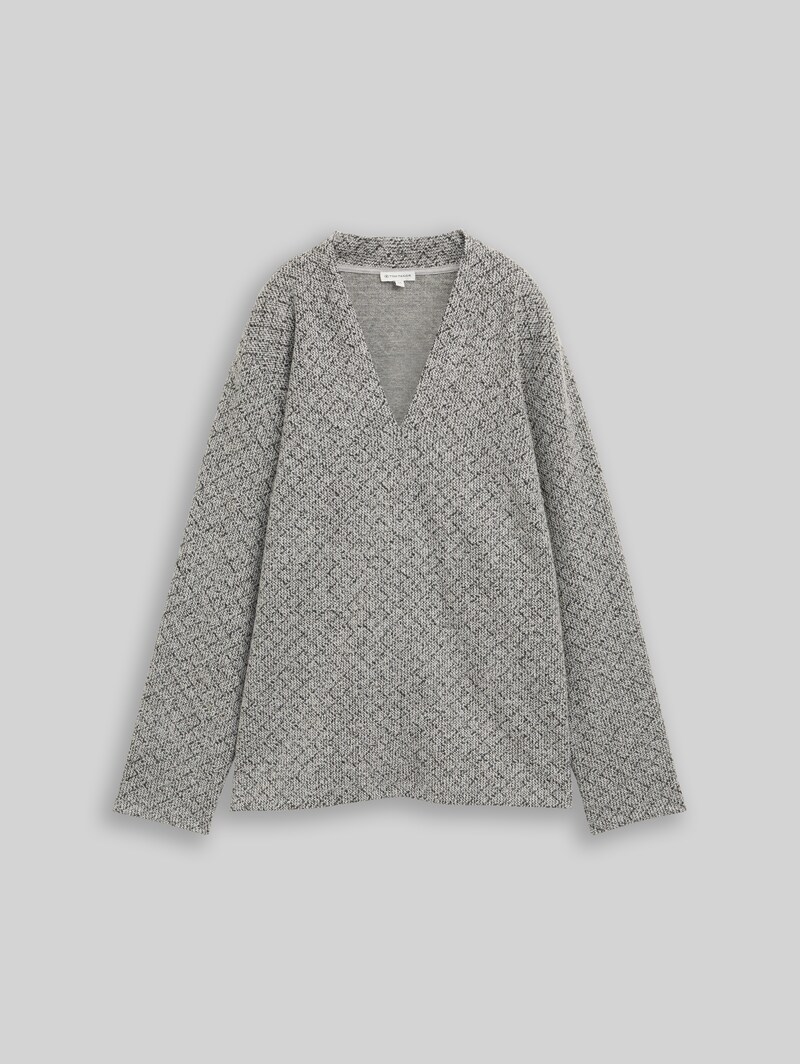 Tom Tailor Plus Size - Sweatshirt mit V-Ausschnitt - Black White Argyle Structure