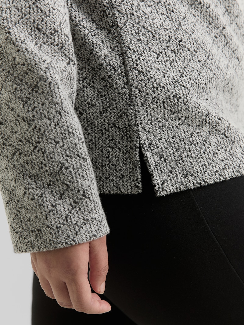 Tom Tailor Plus Size - Sweatshirt mit V-Ausschnitt - Black White Argyle Structure