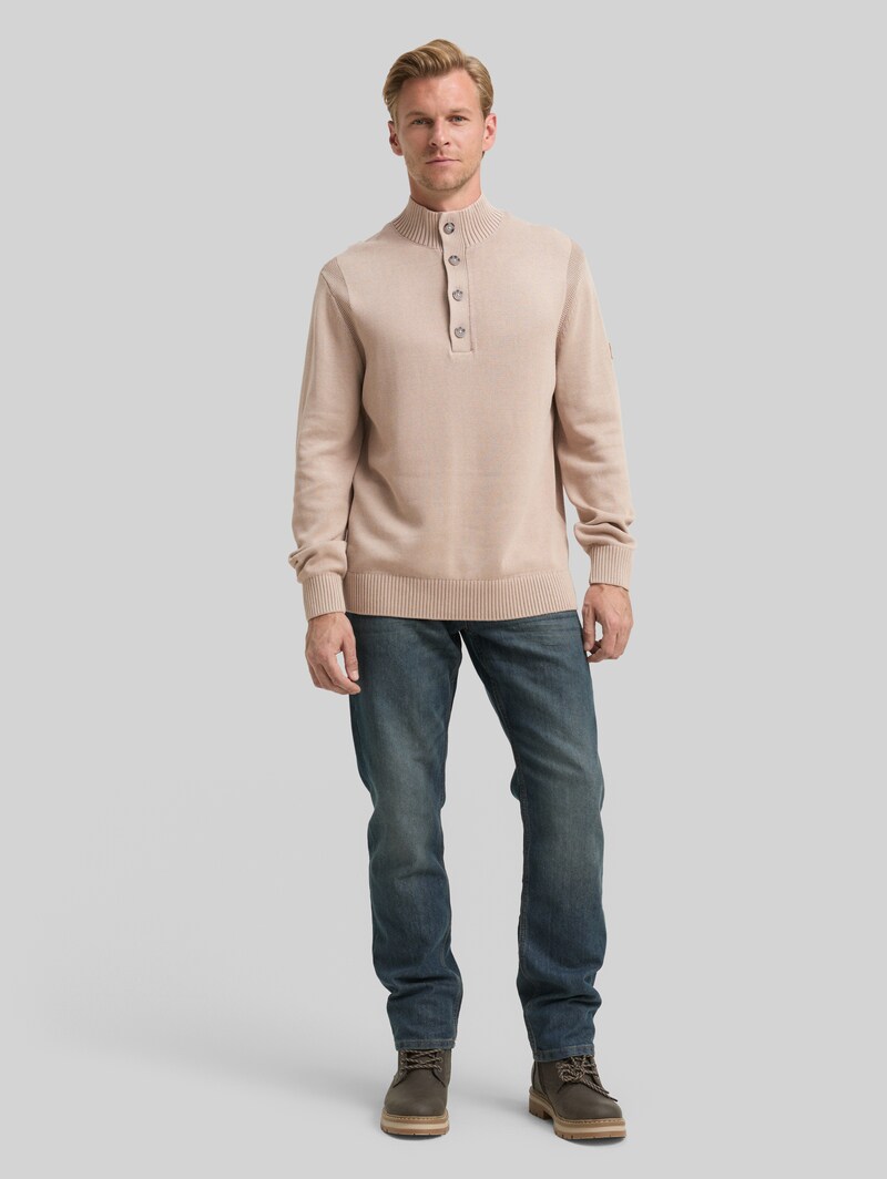 Tom Tailor Troyer Strickpullover im Washed-Look aus Baumwolle - Light Cashmere