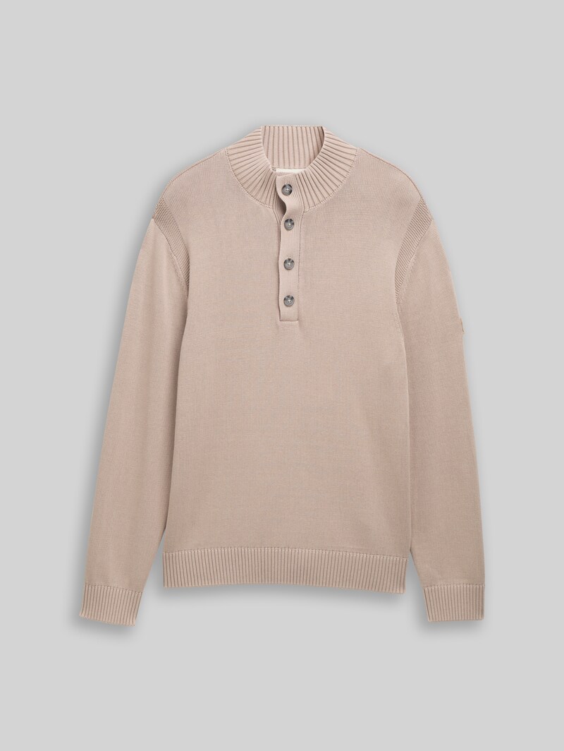 Tom Tailor Troyer Strickpullover im Washed-Look aus Baumwolle - Light Cashmere