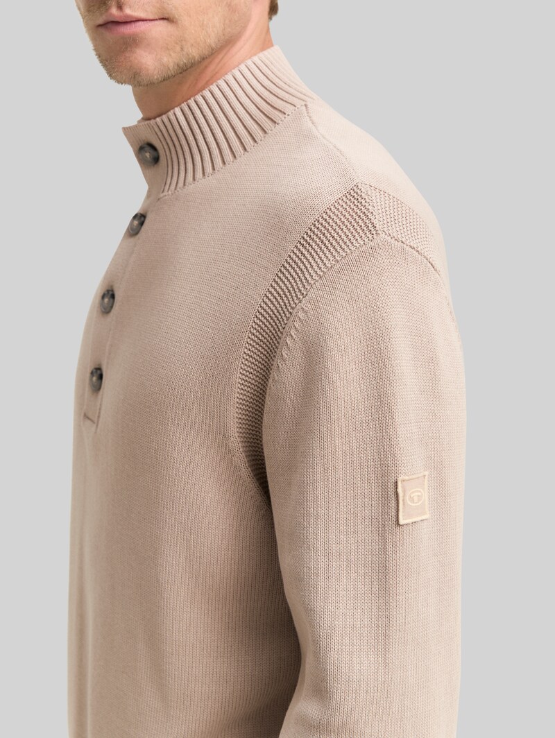 Tom Tailor Troyer Strickpullover im Washed-Look aus Baumwolle - Light Cashmere