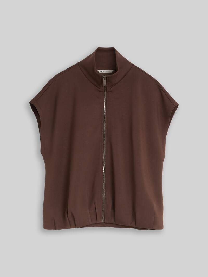 Tom Tailor Loose Fit Scuba Sweatweste mit Stehkragen - Cool Dark Brown
