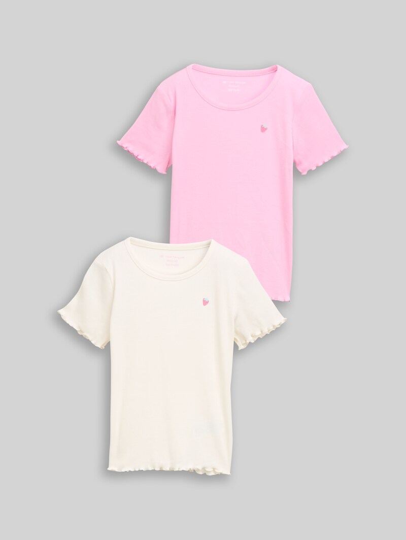 Tom Tailor Ripp T-Shirt im 2er-Pack - Wool White