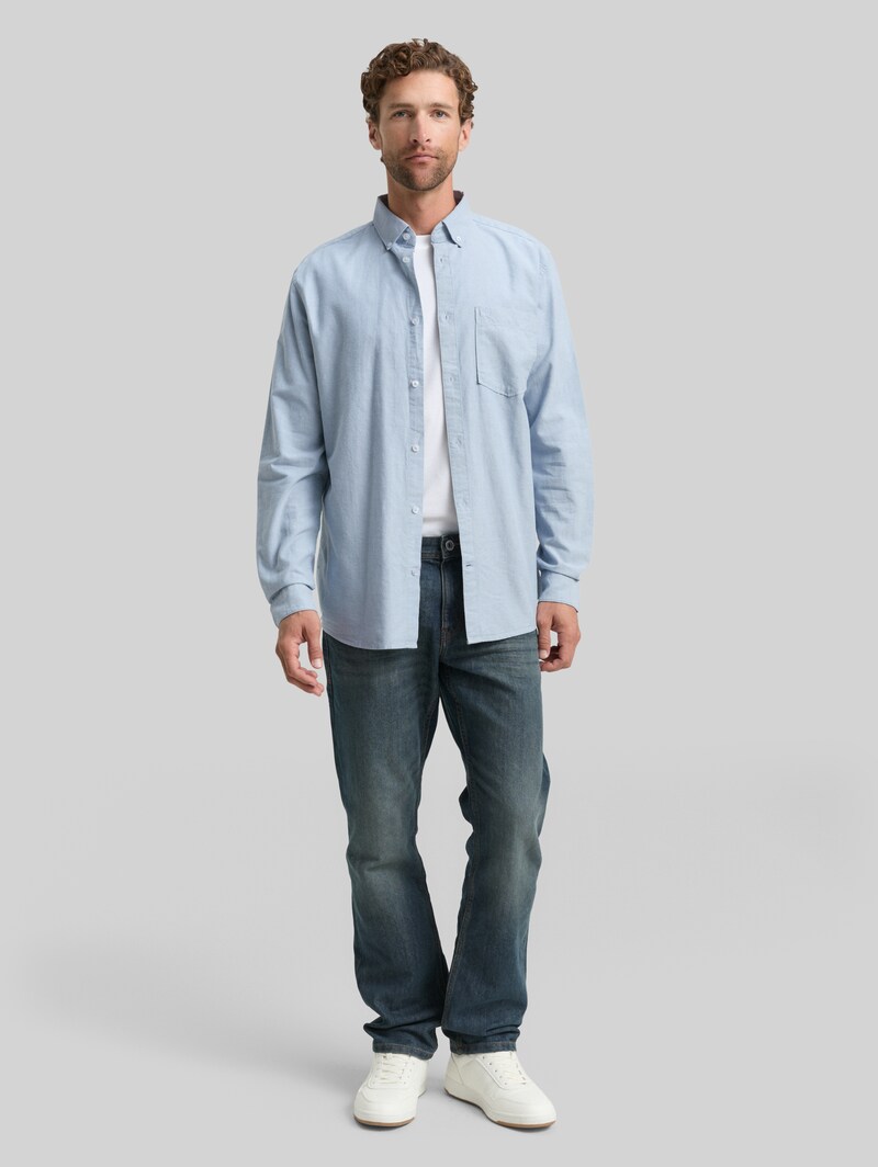 Tom Tailor Regular Fit Hemd mit Brusttasche - Light Blue White Chambray