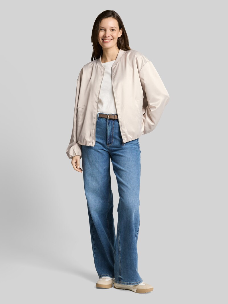 Tom Tailor Satin Blouson Jacke mit Bomberkragen - Sand Stone Beige