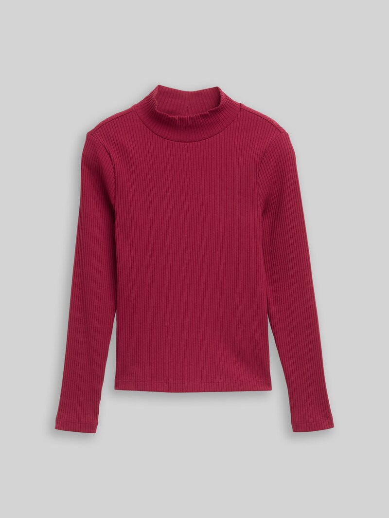 Tom Tailor Ripp Langarmshirt mit Stehkragen - Beetroot Red