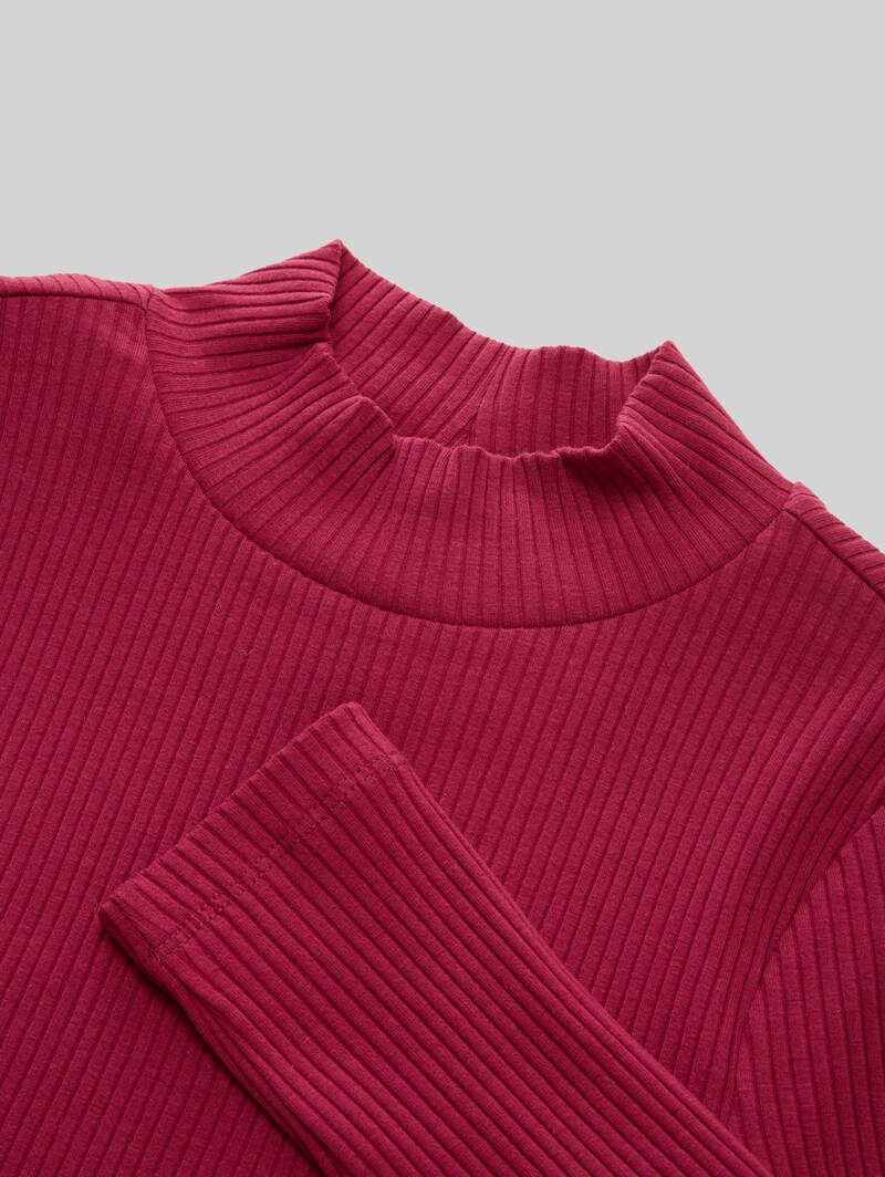 Tom Tailor Ripp Langarmshirt mit Stehkragen - Beetroot Red