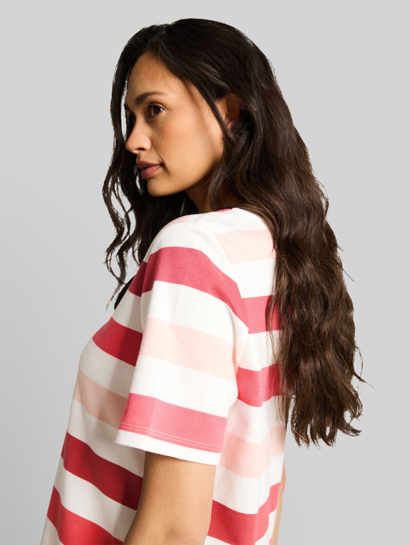 Tom Tailor T-Shirt aus Baumwolle - Coral Offwhite Stripe