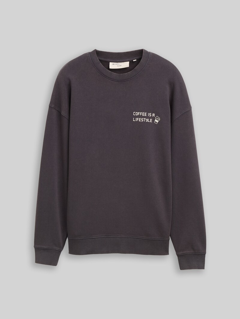 Tom Tailor Relaxed Fit Sweatshirt mit Print - Coal Grey