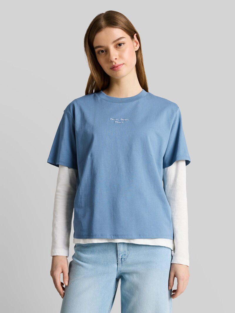 Tom Tailor Boxy Fit T-Shirt mit Stickerei - Spring Lake Blue Tom Tailor Boxy Fit T-Shirt mit Stickerei - Spring Lake Blue