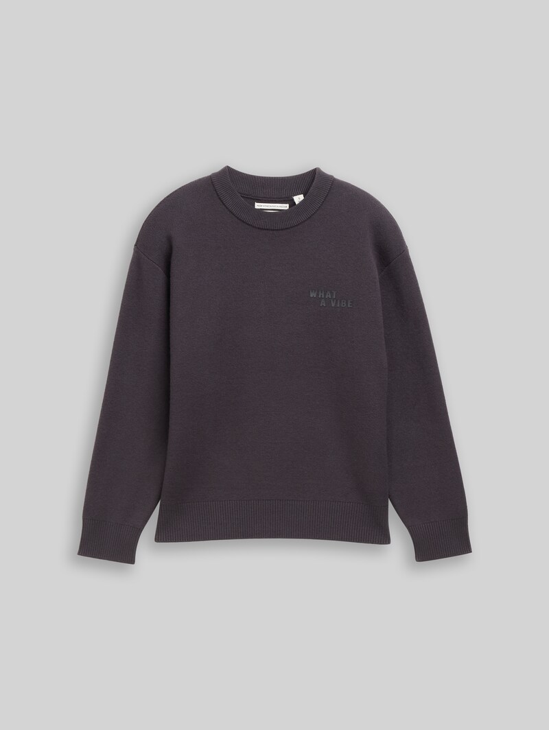 Tom Tailor Oversize Strickpullover mit Print - Coal Grey