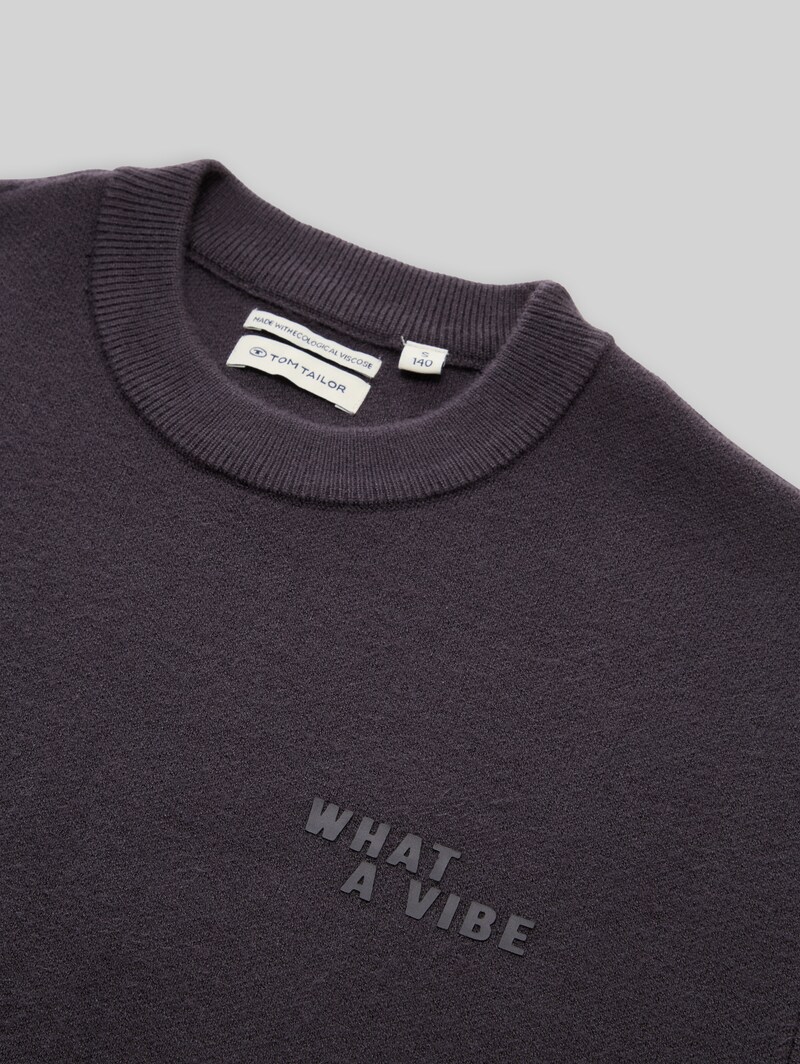 Tom Tailor Oversize Strickpullover mit Print - Coal Grey