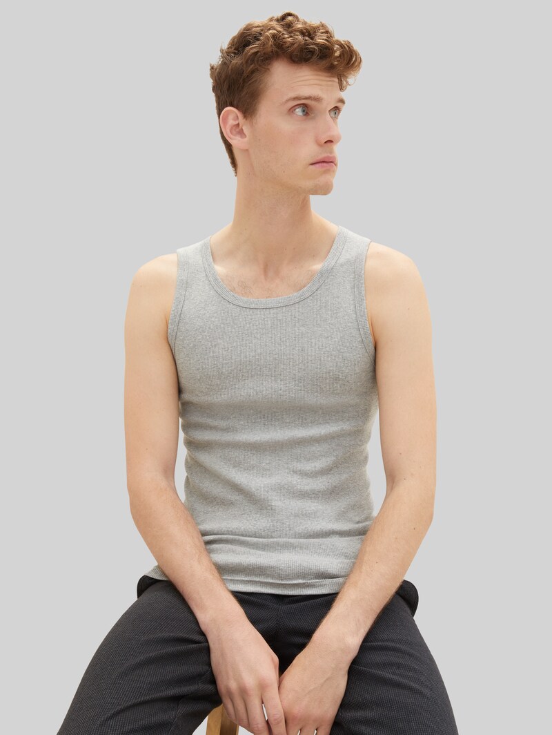 Tom Tailor Tanktops mit Rippstruktur im 2er-Pack - Grey-medium-melange