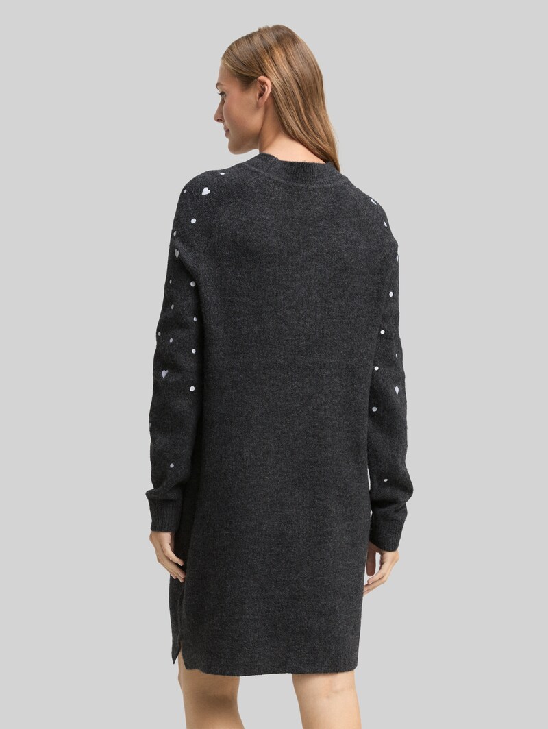 Tom Tailor Mini-Kleid mit Herz-Stickerei - Grey White Dots And Hearts