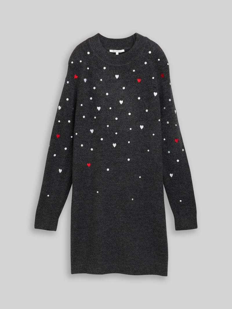 Tom Tailor Mini-Kleid mit Herz-Stickerei - Grey White Dots And Hearts
