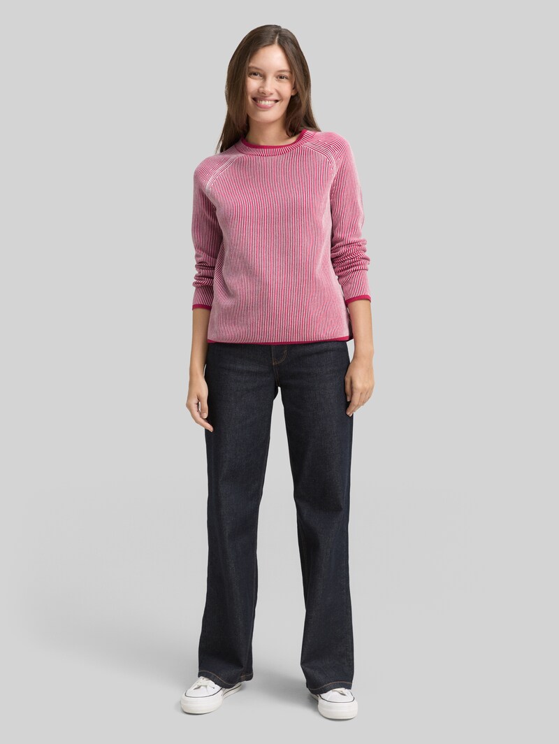 Tom Tailor Strickpullover mit Rundhalsausschnitt - Pink Plaited Knit