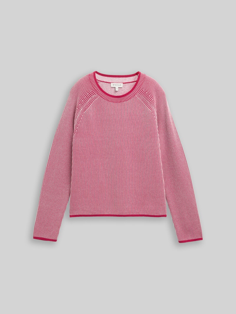 Tom Tailor Strickpullover mit Rundhalsausschnitt - Pink Plaited Knit