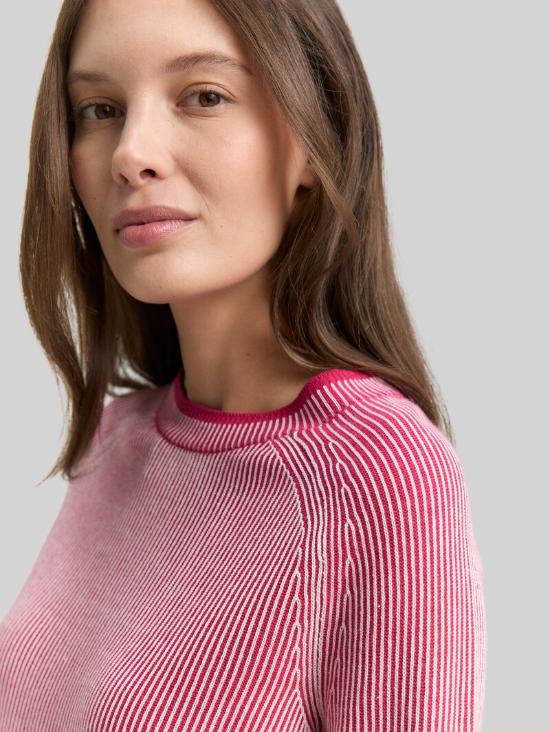 Tom Tailor Strickpullover mit Rundhalsausschnitt - Pink Plaited Knit