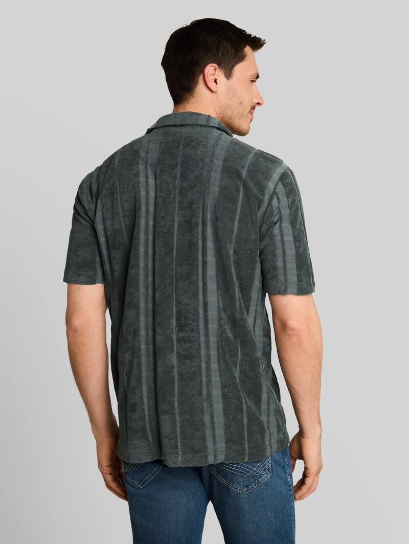 Tom Tailor Regular Fit Frottee Kurzarmhemd mit Streifenmuster - Darkest Olive